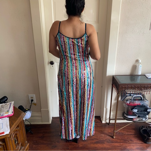 Eva Franco Anthropologie Marguerite Sequined Maxi Slip Dress Rainbow Sz 10 - Picture 6 of 8